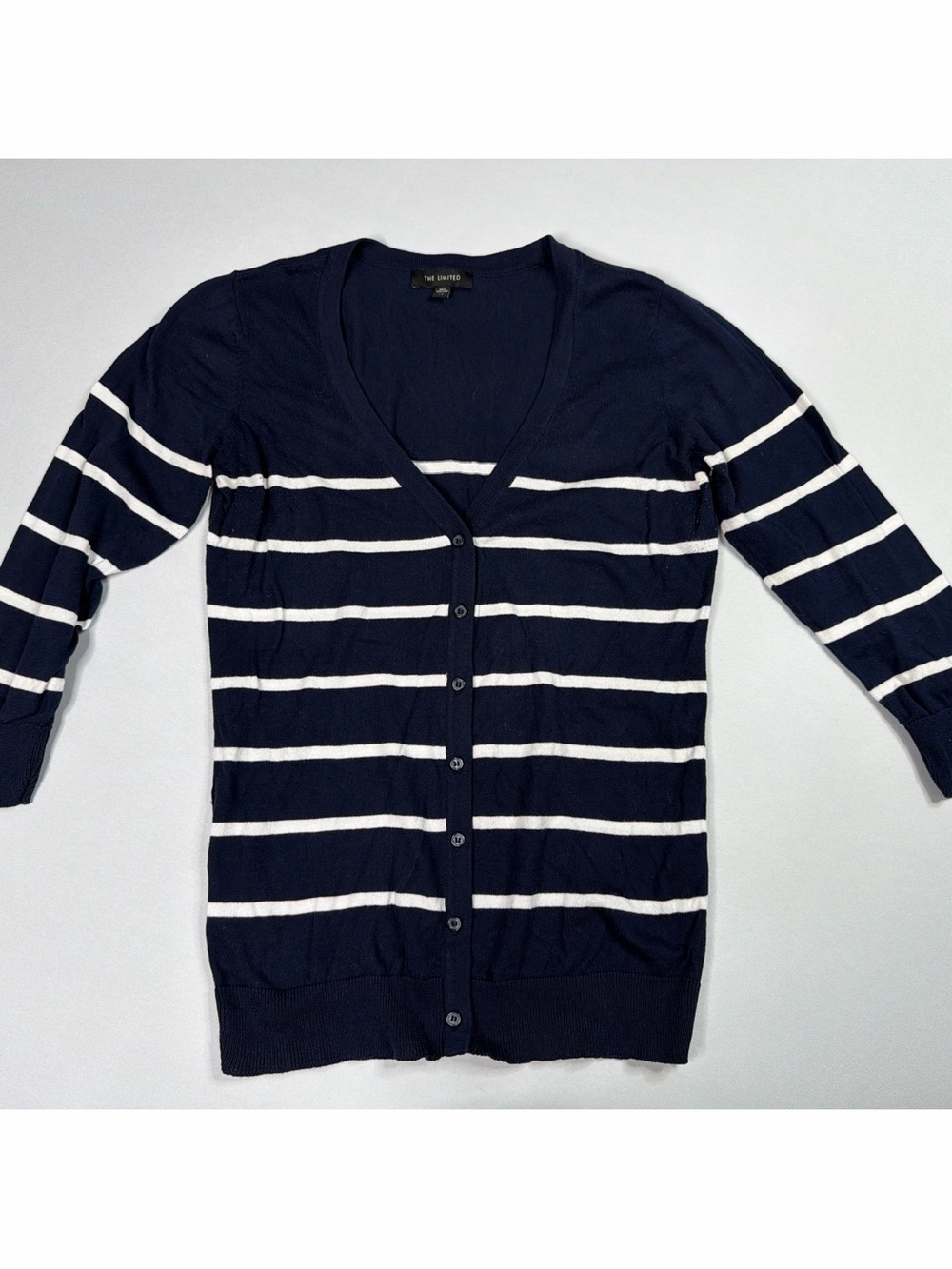The Limited 100% Cotton Navy and White Striped V-Neck women’s Cardigan